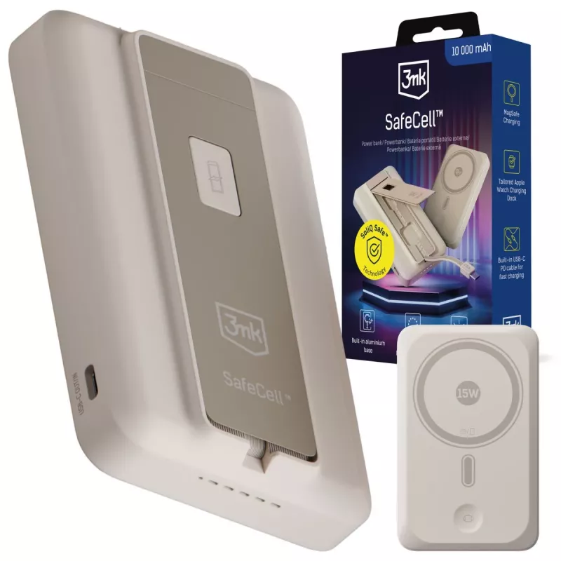 3mk SafeCell 10000 mAh MagSafe USB-C PD Power Bank Μπεζ