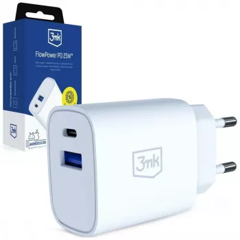 3MK Charger 25W USB-A USB-C PD QC4+ FlowPower Λευκό