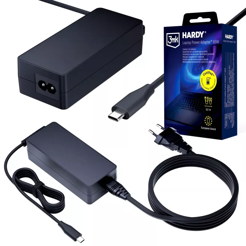 3MK HARDY Τροφοδοτικό laptop 65W USB-C 3,2m Μαύρο