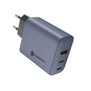 FORCELL F-ENERGY GaN VT-42B φορτιστής τοίχου 2x USB-C + USB-A PD QC4.0 4A 65W γκρι
