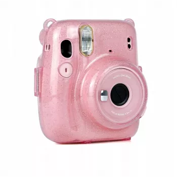 LOVEINSTANT Προστατευτική θήκη για Fujifilm Instax Mini 11 - Διαφανές Pink με Glitter