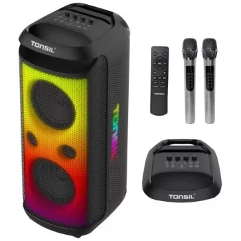 TONSIL Party Dance 1600 Φορητό ηχείο πάρτι Bluetooth με LED φώτα, Karaoke, 1600W PMPO, 80W RMS, 10 inch Woofer, TWS, FM-Ραδιόφωνο, Μικρόφωνο & Τηλεχειριστήριο