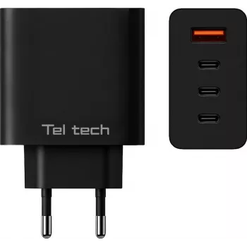 Teltech GaN Φορτιστής USB / 3x USB-C 100W QC PD Μαύρος TCH-08