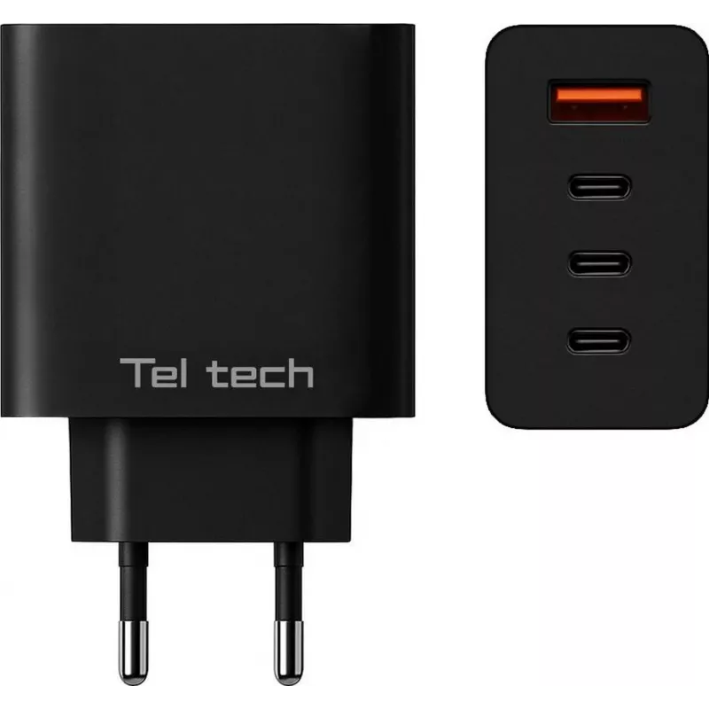 Teltech GaN Φορτιστής USB / 3x USB-C 100W QC PD Μαύρος TCH-08