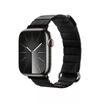 Crong Eclipse Γνήσιο Δερμάτινο Μαγνητικό Λουράκι για Apple Watch 44/45/46/49 mm (Μαύρο)