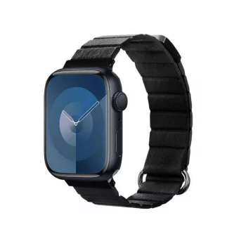 Crong Eclipse Γνήσιο Δερμάτινο Μαγνητικό Λουράκι για Apple Watch 44/45/46/49 mm (Μαύρο)