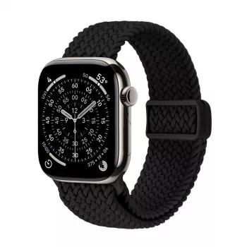 Crong Wave Band Πλεκτό Νάιλον Λουράκι για Apple Watch 44/45/46/49 mm (Μαύρο)