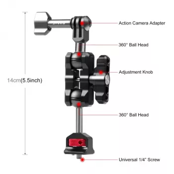PULUZ Magic Arm βραχίονας 1/4 ίντσας για GoPro / SJCAM / Xiaomi / DJI / Insta360 PU842B