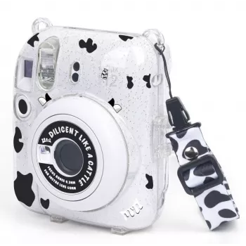 LOVEINSTANT Θήκη για Fujifilm Instax Mini 12 - Cow Print Glitter με αυτοκόλλητα και θήκη φωτογραφιών