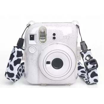 LOVEINSTANT Θήκη για Fujifilm Instax Mini 12 - Cow Print Glitter με αυτοκόλλητα και θήκη φωτογραφιών