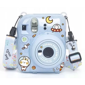 LOVEINSTANT Θήκη για Fujifilm Instax Mini 12 - Escape From Earth, Μπλε Glitter με αυτοκόλλητα και θήκη φωτογραφιών