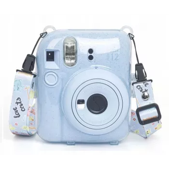 LOVEINSTANT Θήκη για Fujifilm Instax Mini 12 - Escape From Earth, Μπλε Glitter με αυτοκόλλητα και θήκη φωτογραφιών