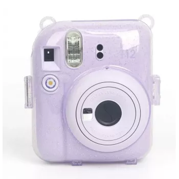 LOVEINSTANT Θήκη για Fujifilm Instax Mini 12 - Sweet Rabbit Design, Μωβ Glitter, με αυτοκόλλητα και θήκη φωτογραφιών