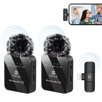 PULUZ PU647B 2x Ασύρματο μικρόφωνο Lavalier για iPhone Lightning