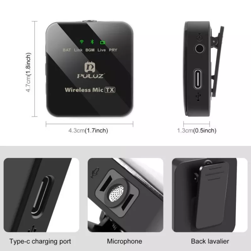 PULUZ PU647B 2x Ασύρματο μικρόφωνο Lavalier για iPhone Lightning
