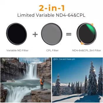 K&F Concept Υβριδικό φίλτρο 2-in-1 58mm CPL Πολωτικό + Μεταβλητό ND4-ND64 Γκρι KF01.1913