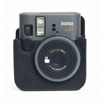 LOVEINSTANT Θήκη κάμερας για Fujifilm Instax Mini 41 - Μαύρη προστατευτική θήκη δέρματος PU με ιμάντα ώμου