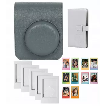 LOVEINSTANT 4-in-1 Σετ: Προστατευτική θήκη, άλμπουμ φωτογραφιών (96 φωτογραφίες), κορνίζα & αυτοκόλλητα για Fujifilm Instax Mini 41 - γκρι