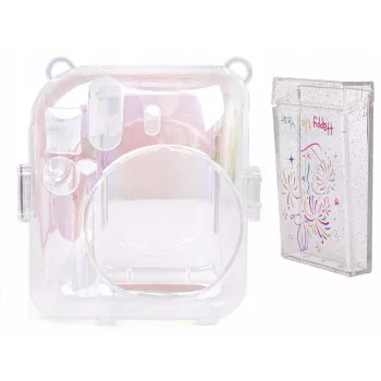 LOVEINSTANT 2-in-1 Σετ Θήκη Κάλυμμα Πουγκί για Fuji Instax Mini 12 Κουτί αποθήκευσης φωτογραφιών Διαφανές Shimmer