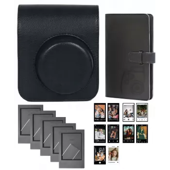 LOVEINSTANT 4-in-1 Σετ αξεσουάρ για Fujifilm Instax Mini 41 - μαύρη τσάντα, άλμπουμ, κορνίζα & αυτοκόλλητα