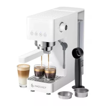 AMZCHEF CE-EM3131-WT Καφετιέρα εμβόλου (Λευκό) - Μηχανή espresso 20 Bar με ακροφύσιο ατμού