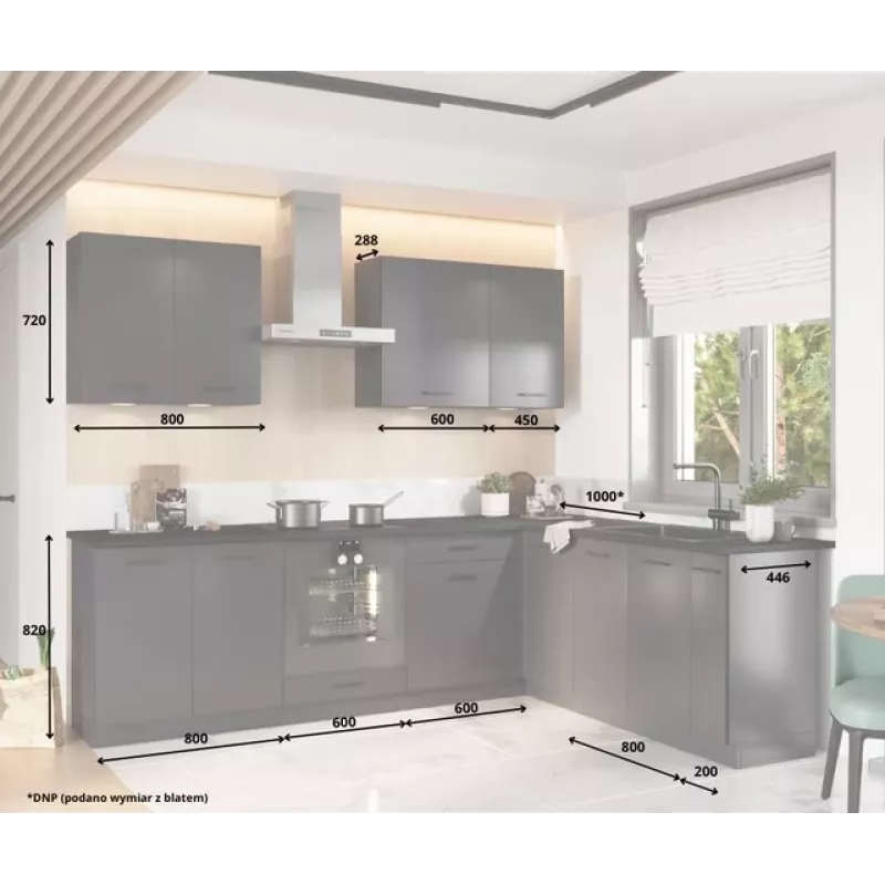 STOLKAR Cosmo Design ANIKA Graphite/Graphite 2.0/2.6 Σετ επίπλων κουζίνας