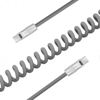 Newell Καλώδιο USB-C σε USB-C 100W, 1,5m, Σιλικόνης, Σπιράλ, Γκρι