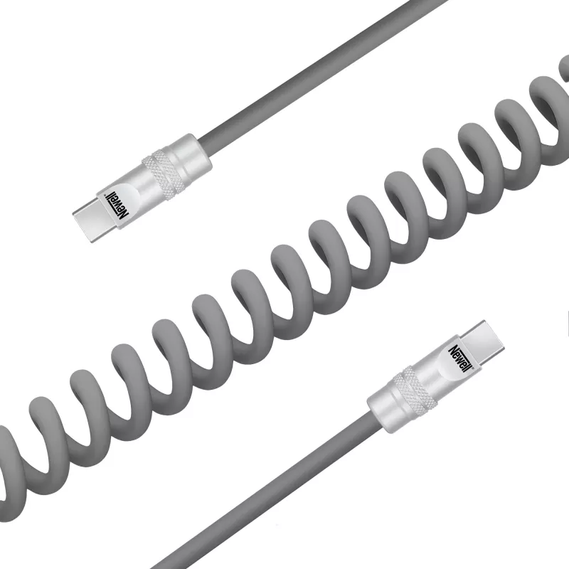 Newell Καλώδιο USB-C σε USB-C 100W, 1,5m, Σιλικόνης, Σπιράλ, Γκρι