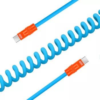 Newell Καλώδιο USB-C σε USB-C 100W 1,5m Σιλικόνης Σπιράλ Μπλε-Πορτοκαλί