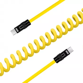 Newell Καλώδιο USB-C σε USB-C 100W, 1,5m, Σιλικόνης, Σπιράλ, Κίτρινο-Μαύρο