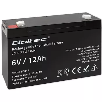Qoltec Μπαταρία AGM 6V 12Ah Συντήρησης-Free LongLife για UPS, ζυγαριές, ταμειακές μηχανές