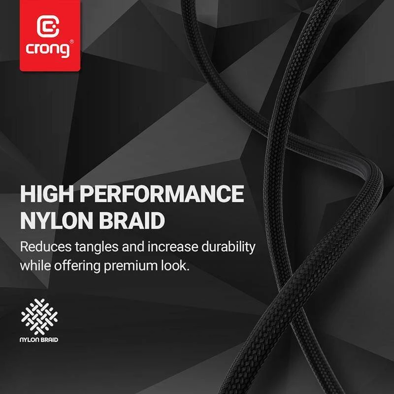 Crong Armor Link Καλώδιο USB-C σε USB-C 100W PD 5A 200cm Μαύρο