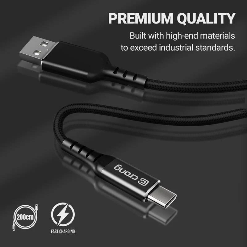 Crong Armor Link Καλώδιο USB-C σε USB-C 100W PD 5A 200cm Μαύρο