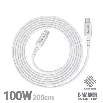 Crong Armor Link Καλώδιο USB-C σε USB-C 100W PD 5A 200cm Λευκό