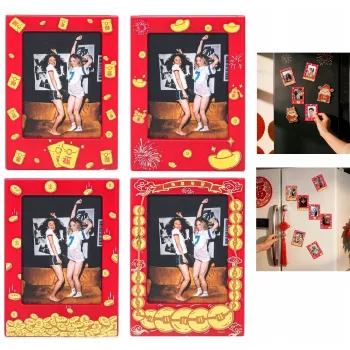 LOVEINSTANT 4x Μαγνητική κορνίζα για Instax Mini, Κόκκινο/Χρυσό