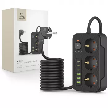TECH-PROTECT PC3X6 Πολύπριζο 3 USB & 3 Type-C & 3 Πρίζες 200cm Μαύρο