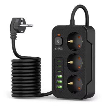 TECH-PROTECT PC3X6 Πολύπριζο 3 USB & 3 Type-C & 3 Πρίζες 200cm Μαύρο