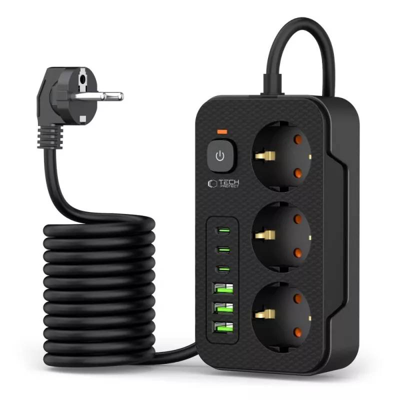 TECH-PROTECT PC3X6 Πολύπριζο 3 USB & 3 Type-C & 3 Πρίζες 200cm Μαύρο
