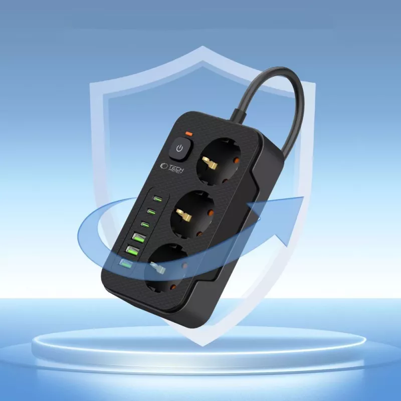 TECH-PROTECT PC3X6 Πολύπριζο 3 USB & 3 Type-C & 3 Πρίζες 200cm Μαύρο