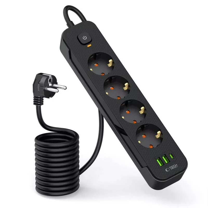 TECH-PROTECT PCL4X3 Πολύπριζο Long 2 USB & 1 Type-C & 4 Πρίζες 200cm Μαύρο