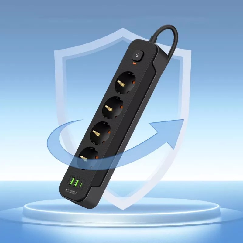 TECH-PROTECT PCL4X3 Πολύπριζο Long 2 USB & 1 Type-C & 4 Πρίζες 200cm Μαύρο