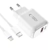 TECH-PROTECT NCA30 Φορτιστής δικτύου 2 θυρών PD 30W / QC3.0 + Καλώδιο Lightning Λευκό