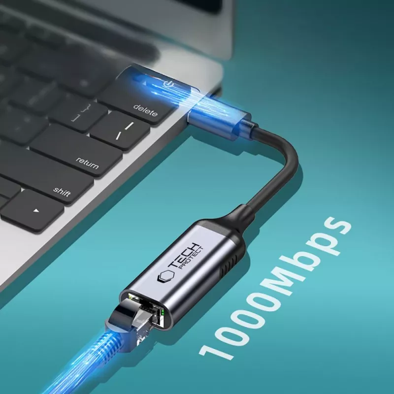 TECH-PROTECT ULTRABOOST Αντάπτορας USB-C σε Ethernet RJ45 1000 Mbps Μαύρο