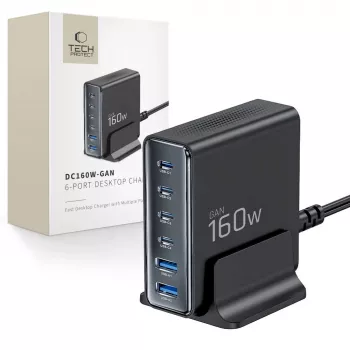 TECH-PROTECT DC160W-GAN Επιτραπέζιος Φορτιστής 6 Θυρών PD 160W / QC3.0 Μαύρο