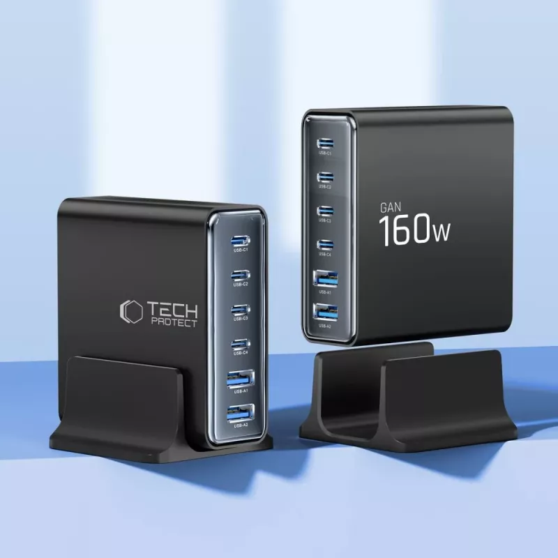 TECH-PROTECT DC160W-GAN Επιτραπέζιος Φορτιστής 6 Θυρών PD 160W / QC3.0 Μαύρο