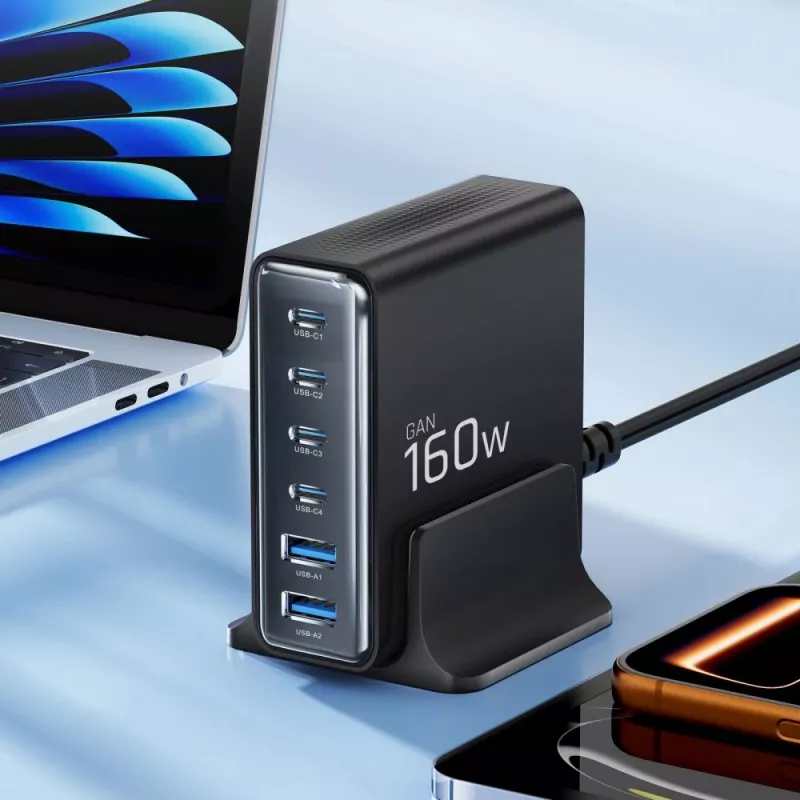 TECH-PROTECT DC160W-GAN Επιτραπέζιος Φορτιστής 6 Θυρών PD 160W / QC3.0 Μαύρο