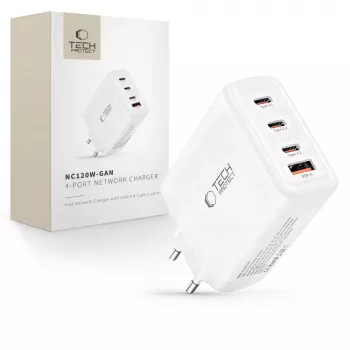 TECH-PROTECT NC120W-GAN Φορτιστής Δικτύου 4 Θυρών PD 120W / QC3.0 Λευκό