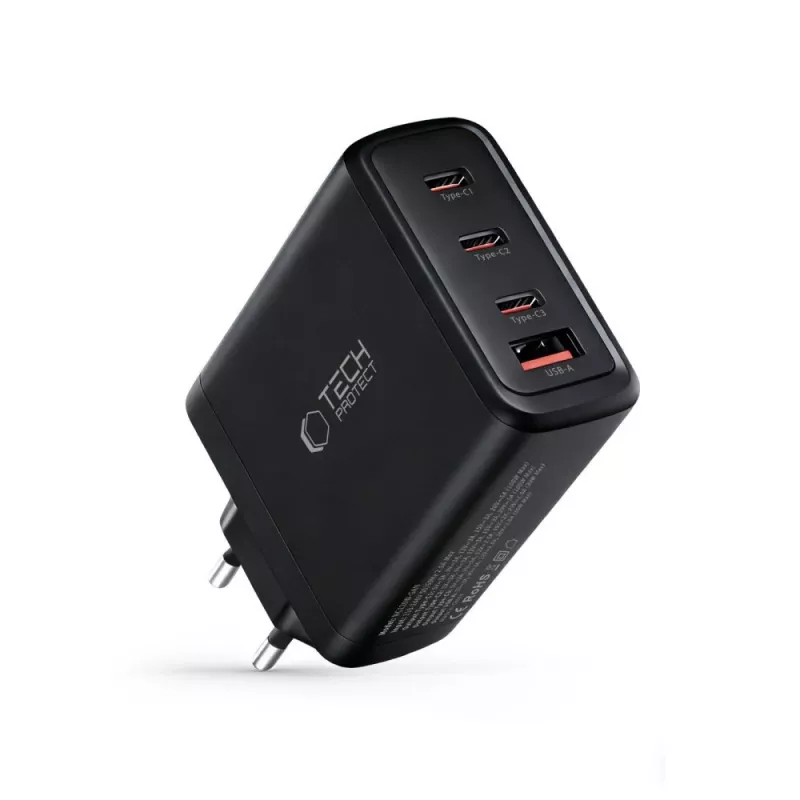 TECH-PROTECT NC120W-GAN Φορτιστής Δικτύου 4 Θυρών PD 120W / QC3.0 Μαύρο