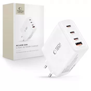 TECH-PROTECT NC140W-GAN Φορτιστής Δικτύου 4 Θυρών PD 140W / QC3.0 Λευκό