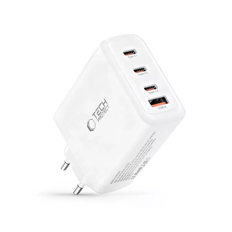 TECH-PROTECT NC140W-GAN Φορτιστής Δικτύου 4 Θυρών PD 140W / QC3.0 Λευκό
